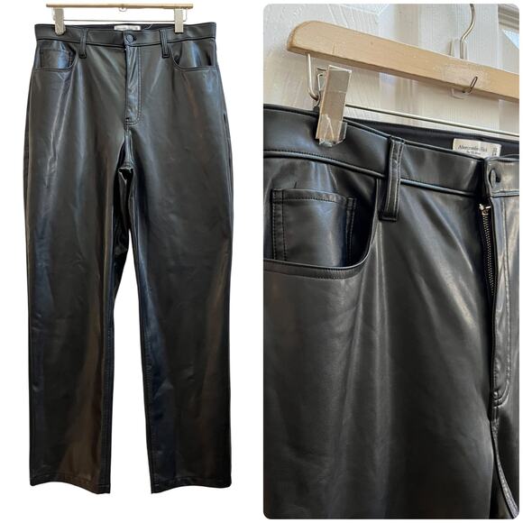 Abercrombie Fitch Curve Love Vegan Leather 90s Straight Ultra High Rise Pant 32 - Picture 1 of 15